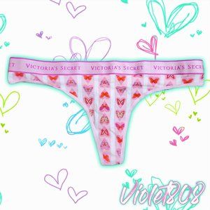 [XL] Victoria's Secret Red Pink White Butterfly Heart Pattern Logo Thong